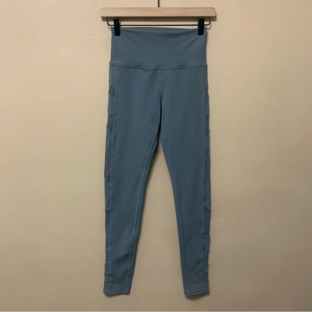 Alo Block High Waist Mesh Inset Leggings Blue Gray Size Small